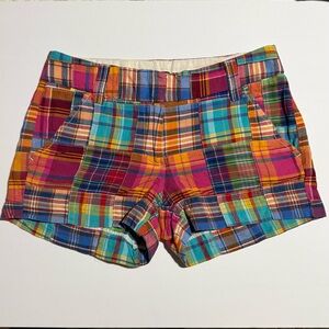 J.CREW Madras Patchwork City Fit Women's Chino Shorts 00 Multicolor Cotton